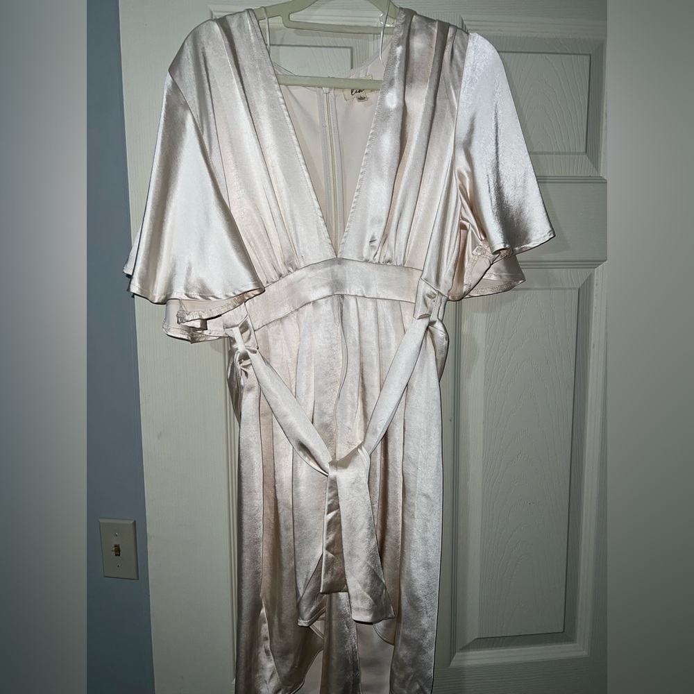 Lena Soft Champagne Satin Wrap Dress